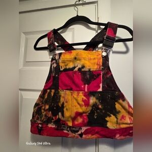 Tie-Dye Short Overall Tank Top  - Red, Yellow & Black